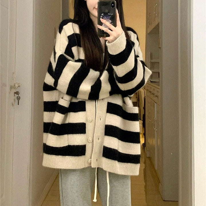 Dame Stribet Overdimensioneret Strikcardigan Stilla