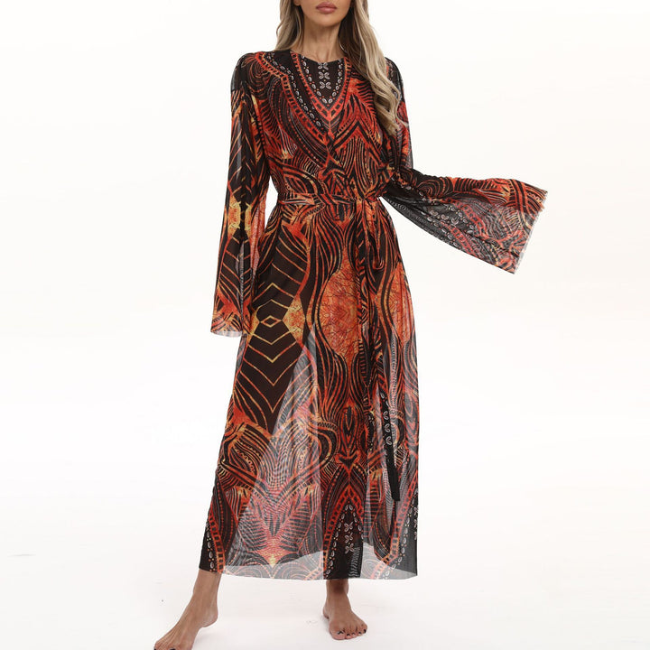 Dame Transparent Strandkimono med blomsterdesign Skovae