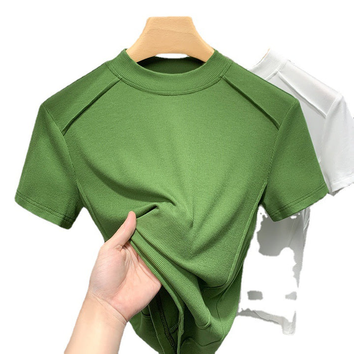 Dame kortærmet T-shirt med høj ståkrave og fin ribstruktur Stilla