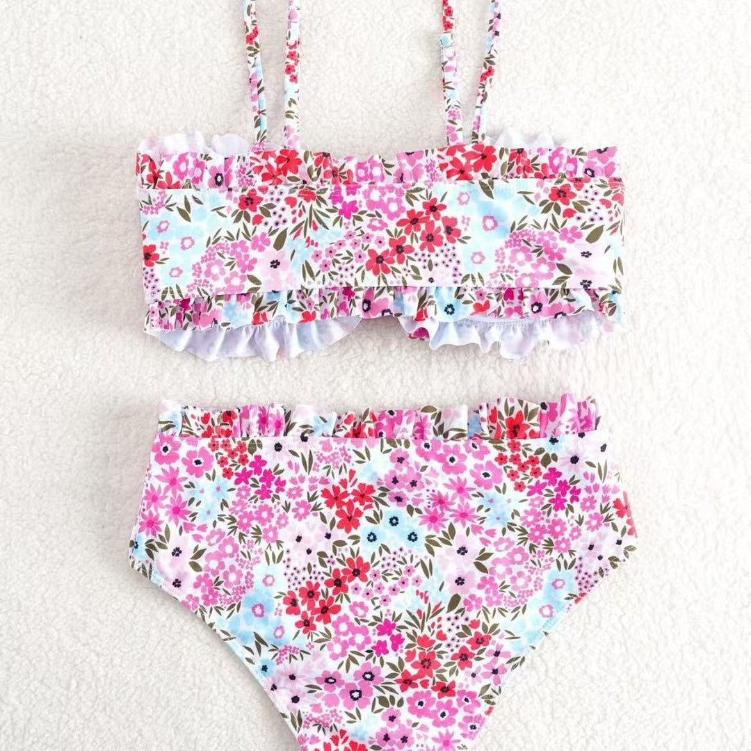 Dame bikini-sæt med muntert blomstermønster og rynket bustier Skovae