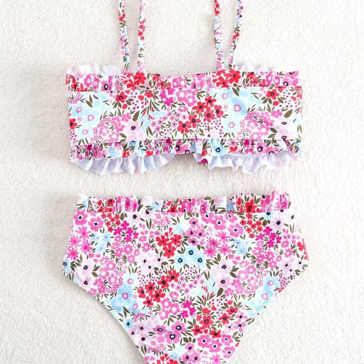 Dame bikini-sæt med muntert blomstermønster og rynket bustier Skovae