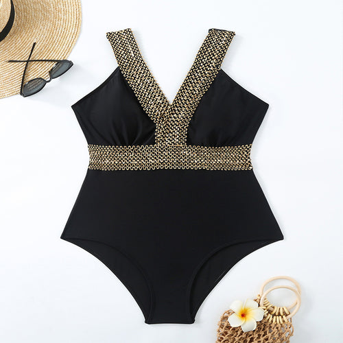 Dame elegant one-piece badedragt med luksuriøs guldaccent Skovae