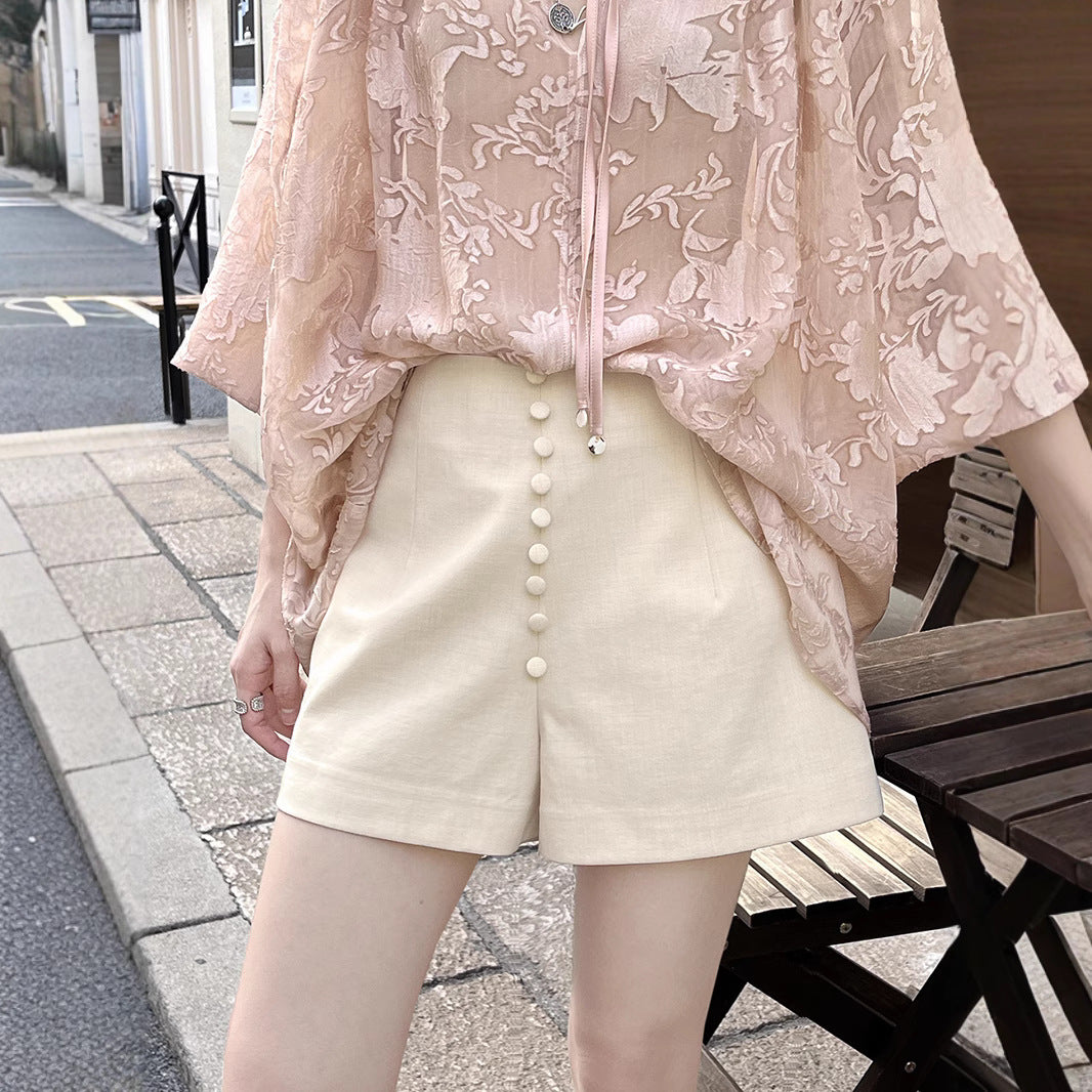Dame elegante shorts med gennemgående knaplukning Stilla
