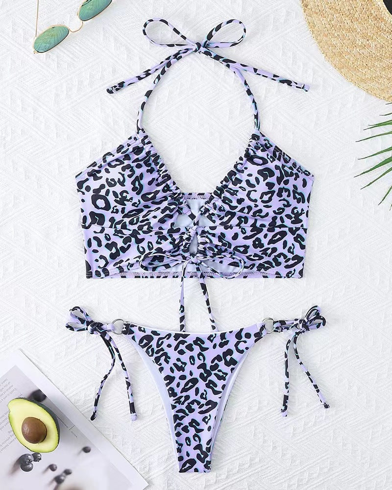 Dame Bikini-sæt med spændende leopardmønster og justerbare stropper Skovae