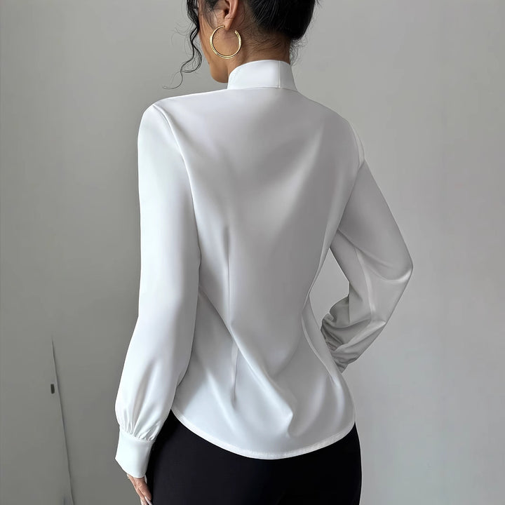 Dame Elegant skåret bluse med sløjfe krave Stilla