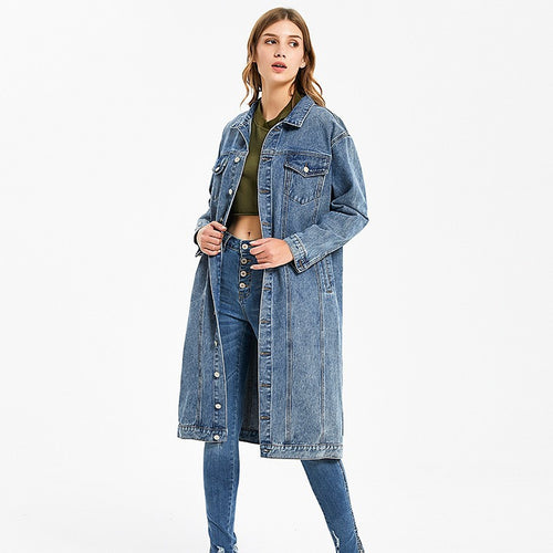 Dame jeans-midi kjole i moderne oversized stil med knapdetaljer Stilla