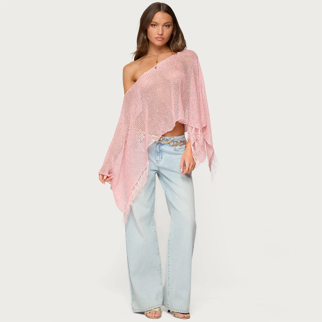 Dame stilfuld poncho med frynser Skovae