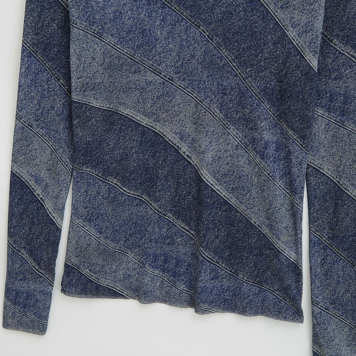 Dame Langærmet skjorte med modet Denim-design og raffinerede diagonale mønstre Stilla