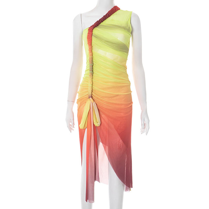 Dame Raffineret Maxi-Kjole med asymmetrisk snit og farvegradient Stilla
