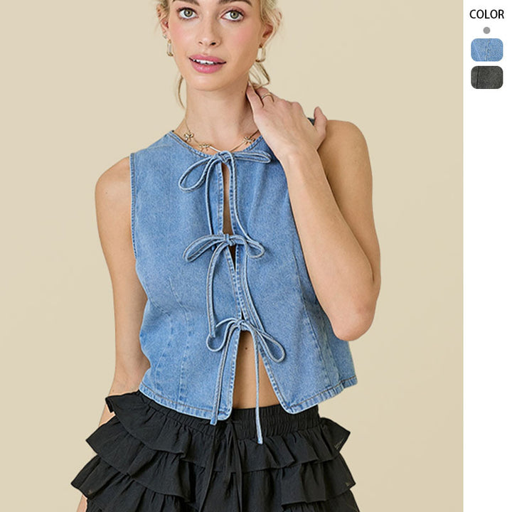 Kvindernes jeans vest med mode snørebånd design Stilla