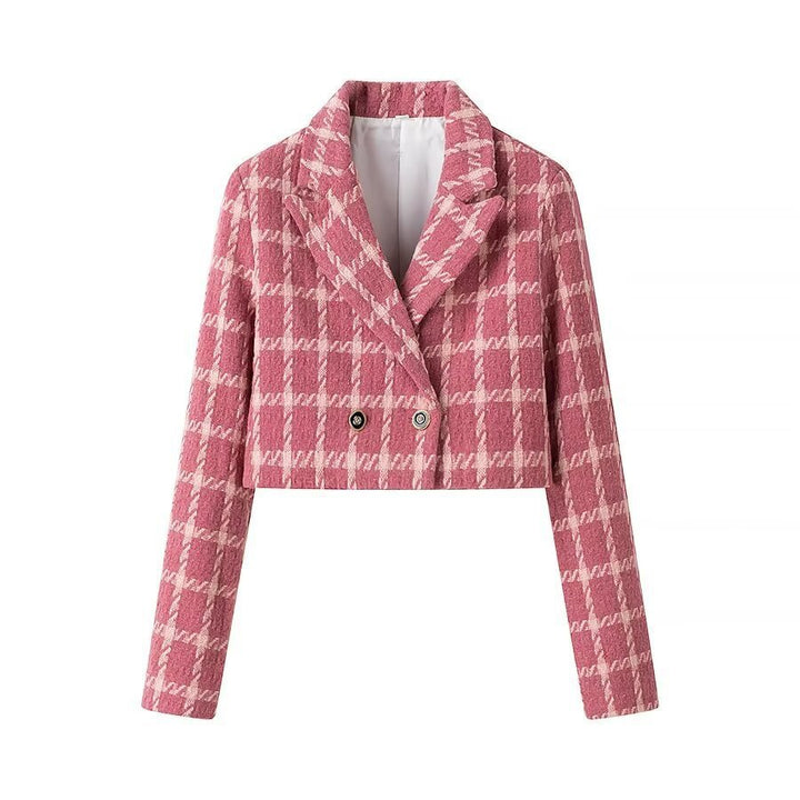 Femme Cropped Teksturiseret Blazer med Dobbelt Knapsystem Stilla