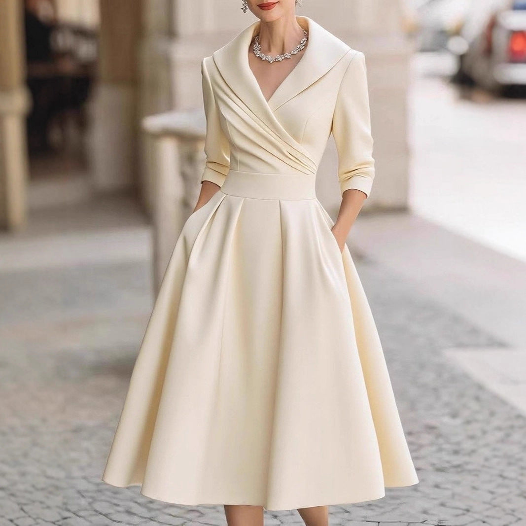 Kvinder elegant omslag kjole med peplum og praktiske lommer Stilla