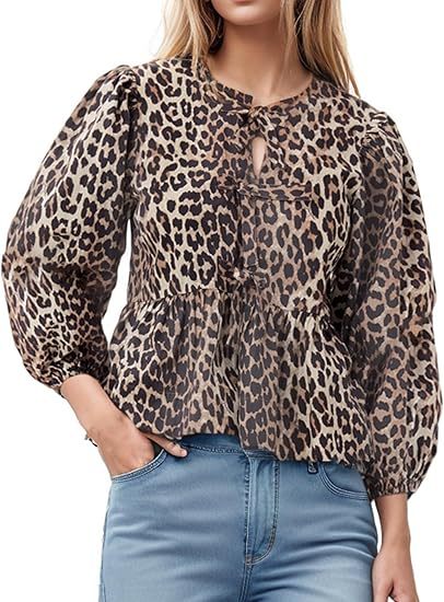 Damebluse med leopardmønster og afslappet taljering Stilla