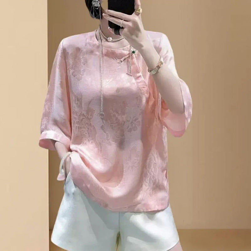 Dame Elegant Blomstret Stofbluse Stilla