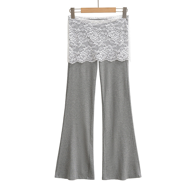 Dame elegante Flared-bukser med blonde og elastisk linning Stilla