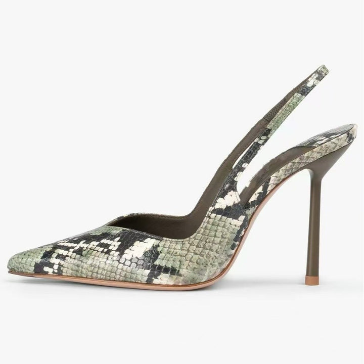Dame Slingback Stiletto Hæle med struktureret Python-print Stilla