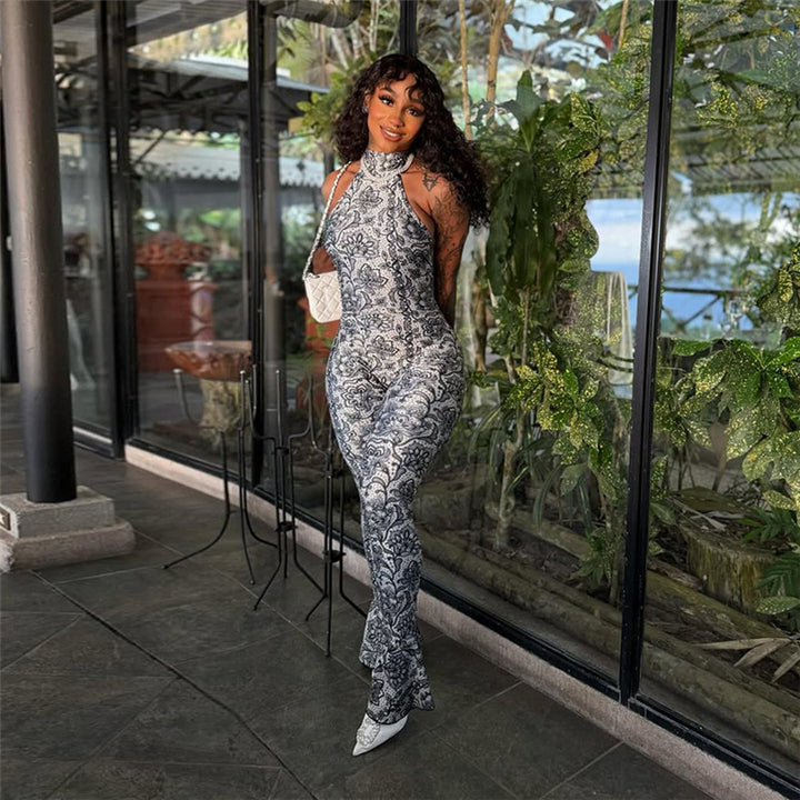 Dame jumpsuit med kreativt blomsterdesign og rynkedetaljer Stilla