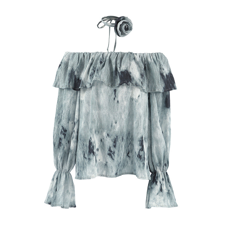 Dame top med off-shoulder design og voluminøse flæsedetaljer Stilla
