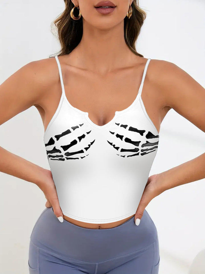 Damer sporty crop-top med kreativt skeletdesign Skovae