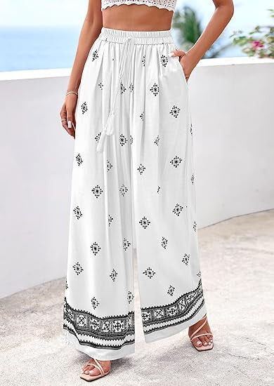 Dame brede sommerbukser med Boho-mønster Skovae