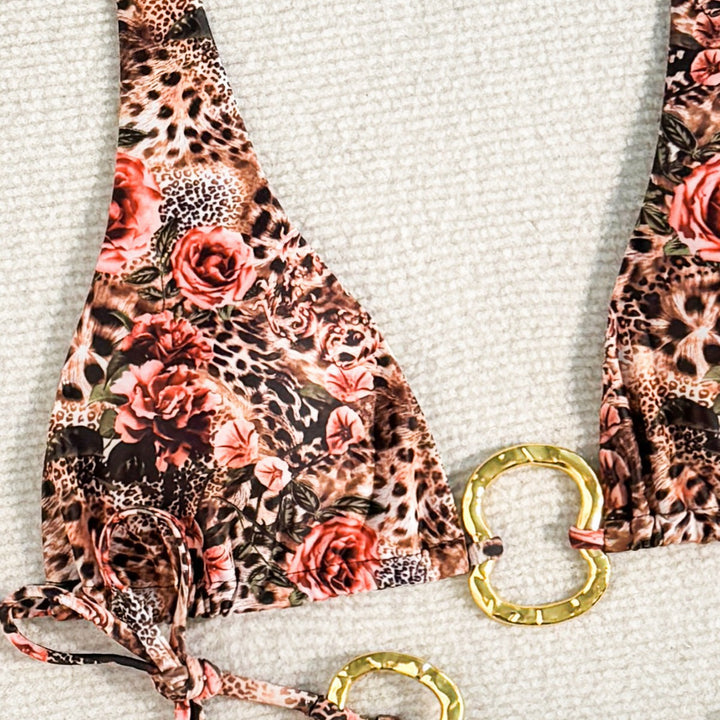 Dame Triangel-Bikini med blomster- og dyremønstre samt elegante gulddetaljer Stilla