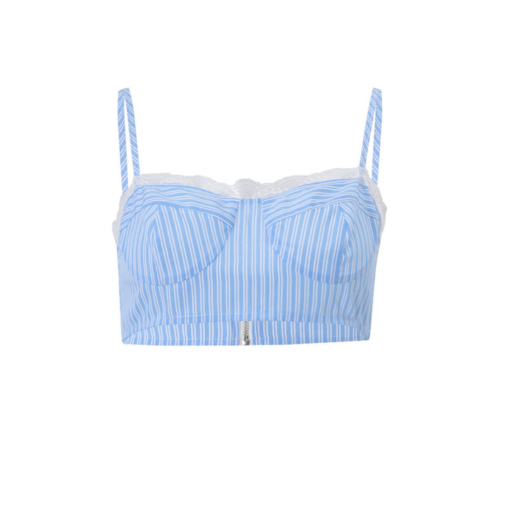 Dame Bustier-top med fine stribedetaljer og elegant spidsdekoration Stilla