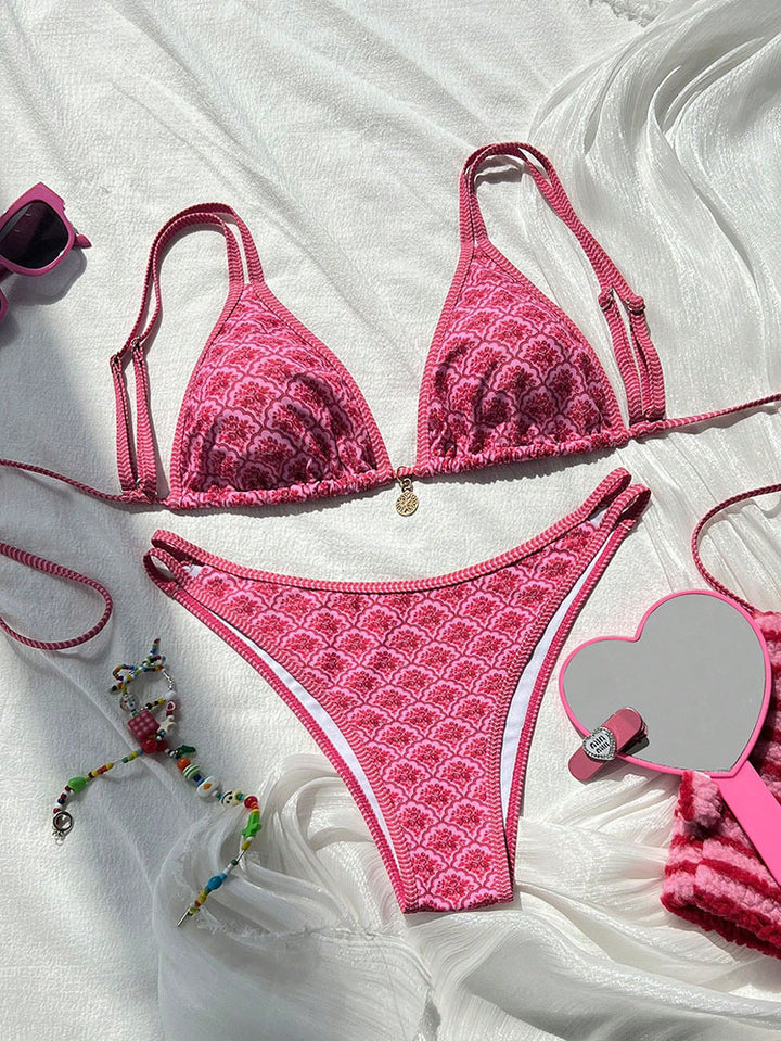 Dame triangel-bikini med eksklusivt mønster og justerbare stropper Skovae