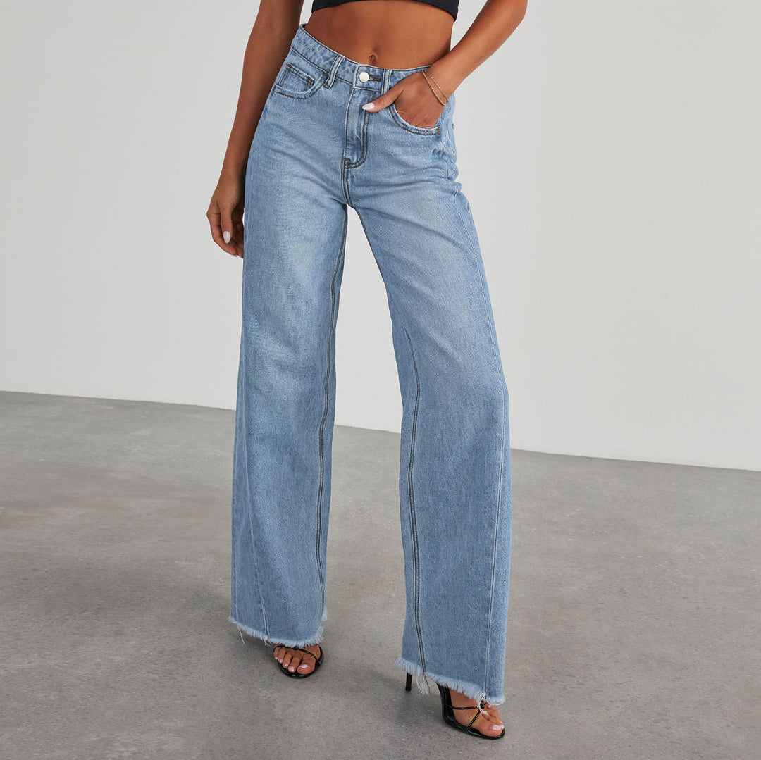 Kvinder's vidde denim jeans med frynset kant Stilla