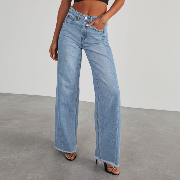 Kvinder's vidde denim jeans med frynset kant Stilla