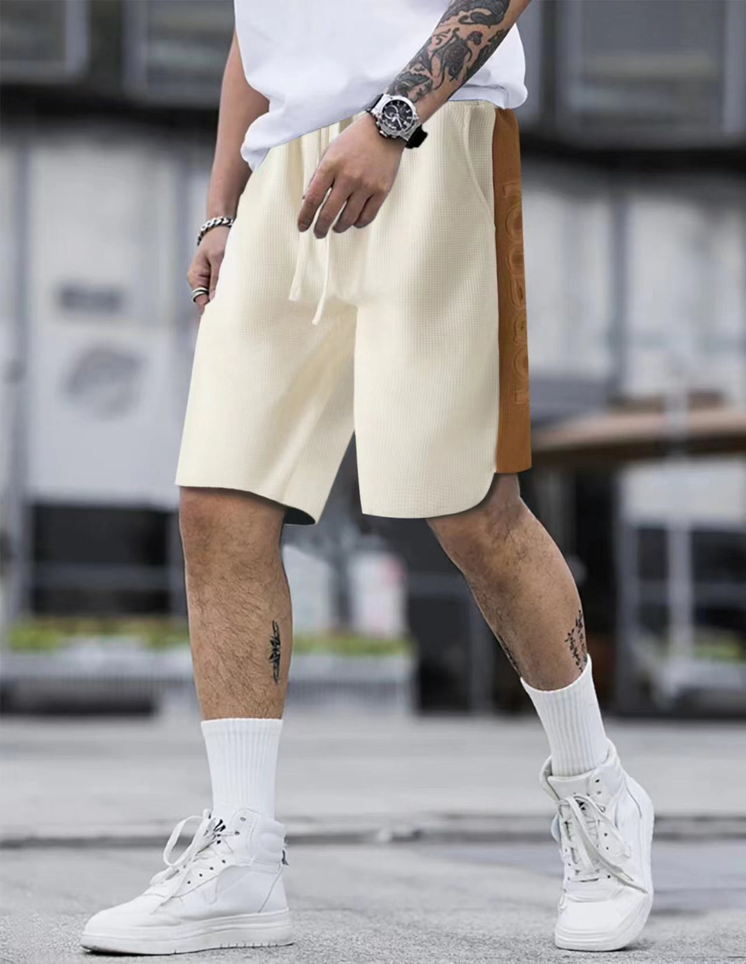 Herren Komfortable Sportshorts med sidefarvekontrast og elastisk talje Stilla