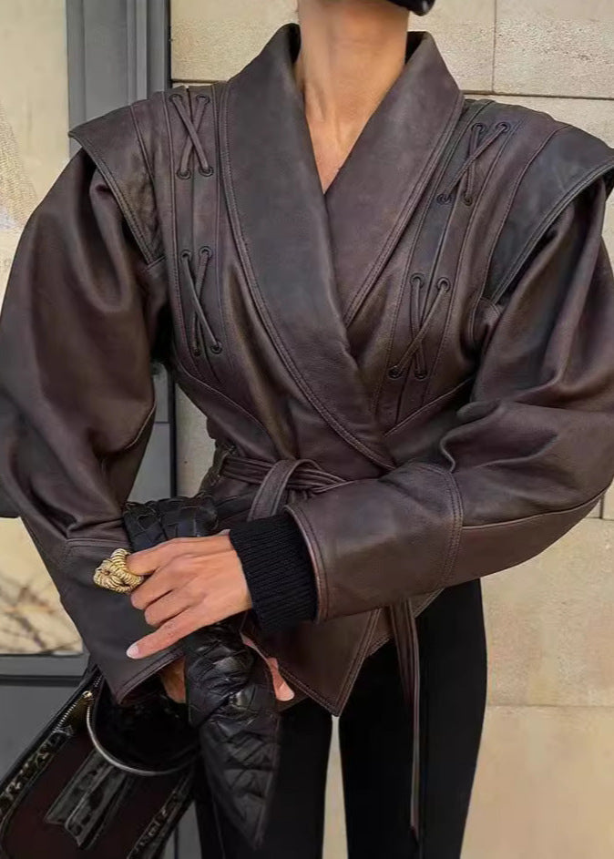 Stilla | Snøredetalje Faux-læder Blazer