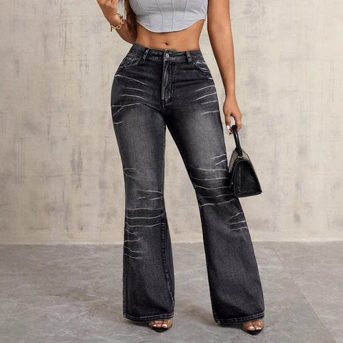 Kvindernes højtaljede bootcut jeans med fashionable brugt-look Stilla