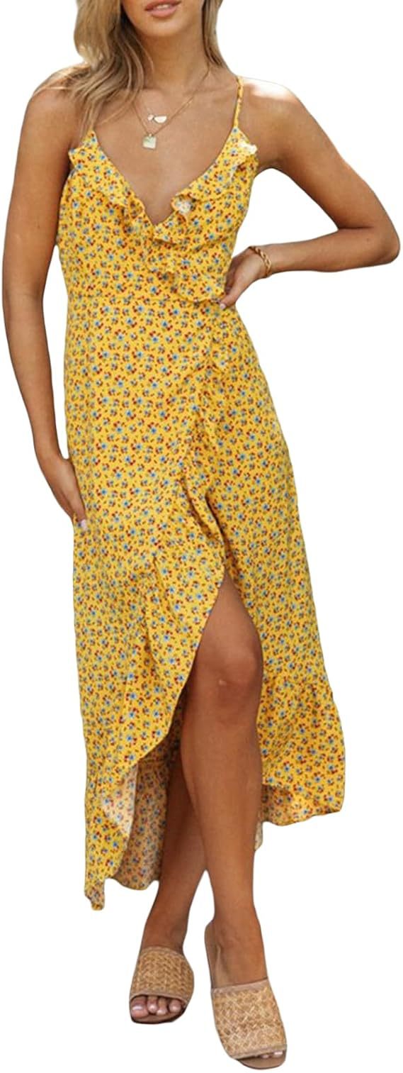 Dame Floral Print Maxi Kjole med Flæsekanter Stilla