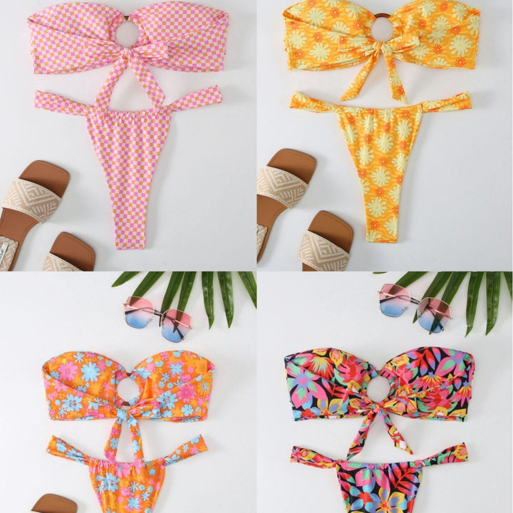 Dame bikini-sæt med legende cut-out og sløjfebind Stilla