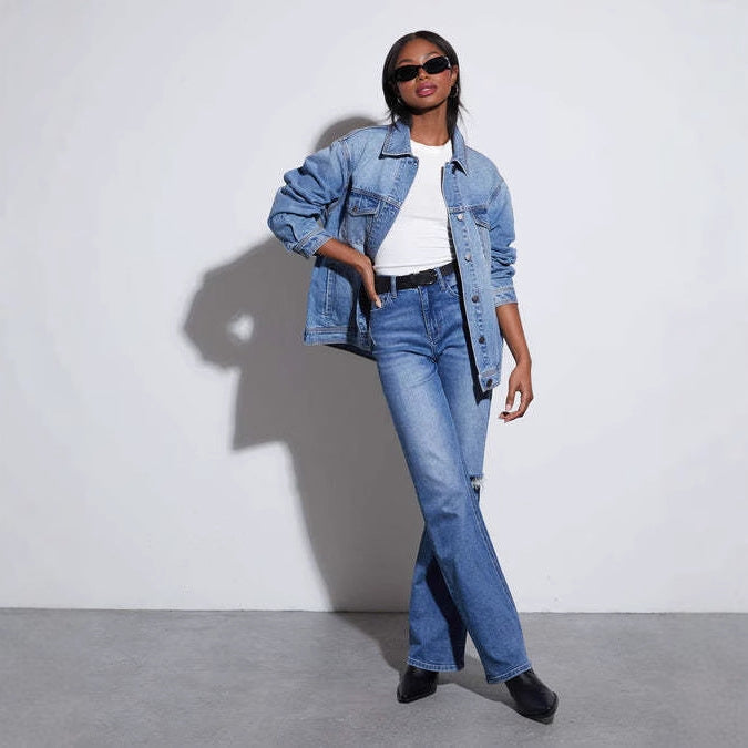 Dame Oversized Denimjakke med moderne detaljer Stilla