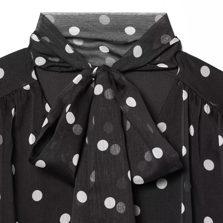 Dame transparent bluse med sløjfe krave i polka-dot design Skovae