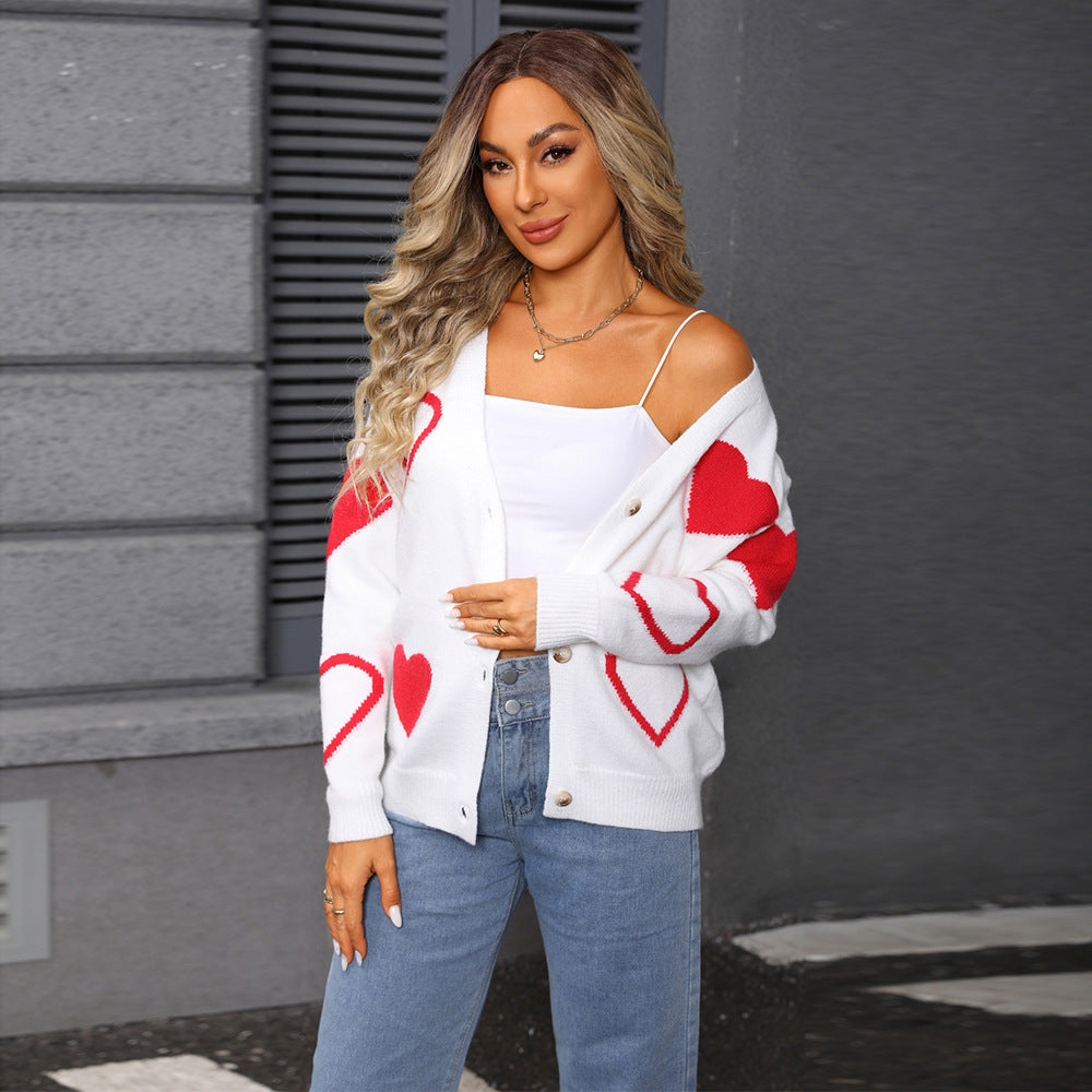Damer hyggelig cardigan med hjerte design Stilla