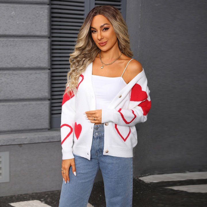 Damer hyggelig cardigan med hjerte design Stilla