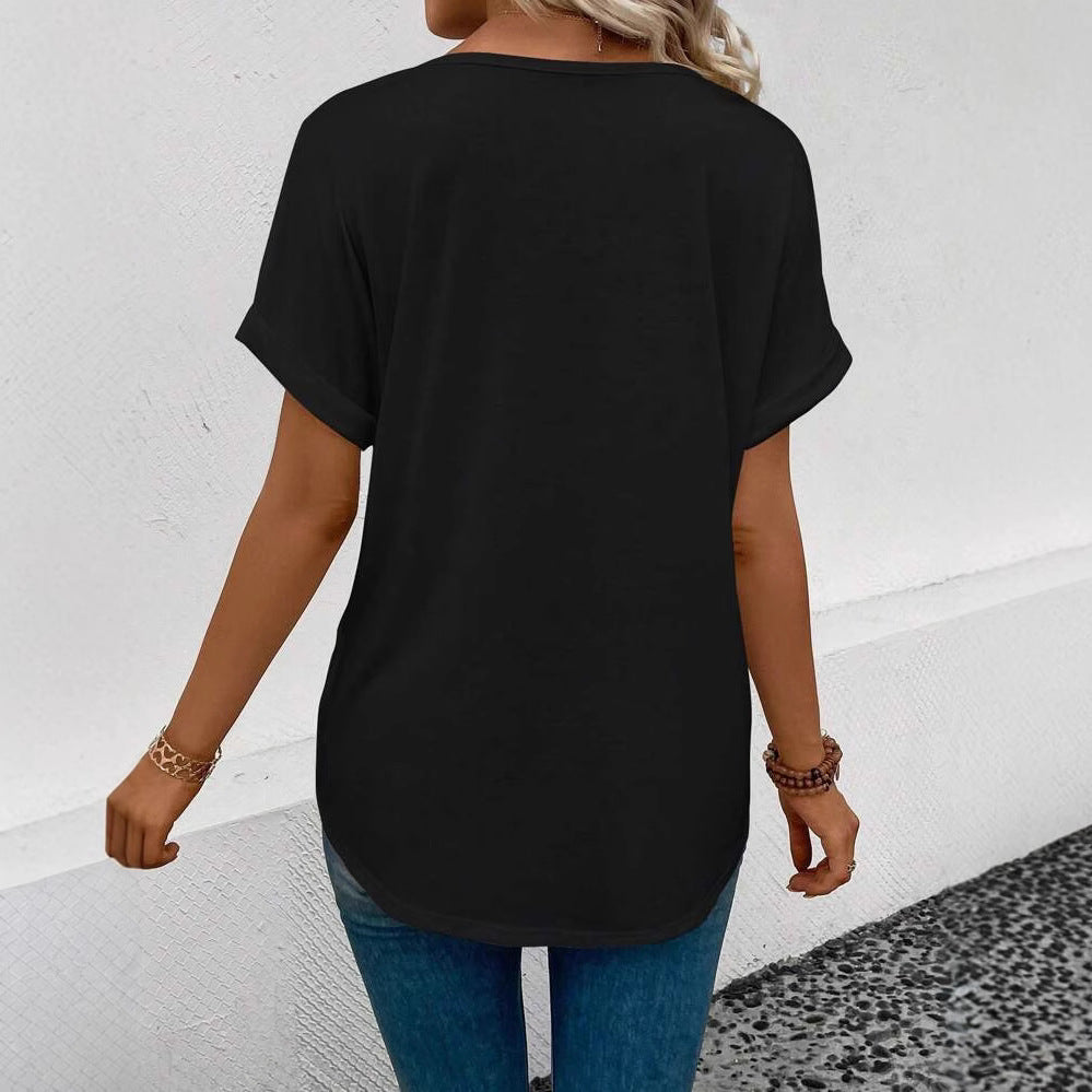 Dame V-hals T-shirt med farverigt broderimønster Stilla