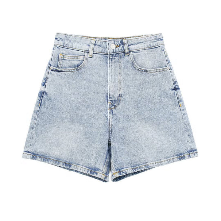 Dame denim shorts i vintage stil med bred pasform og høj talje Skovae