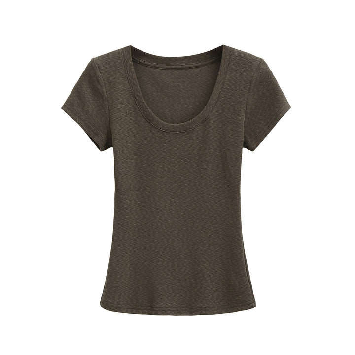 Dame Rundhals T-shirt i åndbart materiale med struktureret overflade Stilla