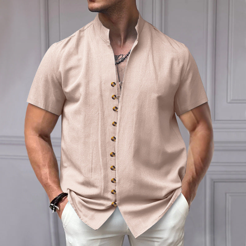 Herrer Korte ærmer Skjorte med elegant knaplukning og stående krave Stilla