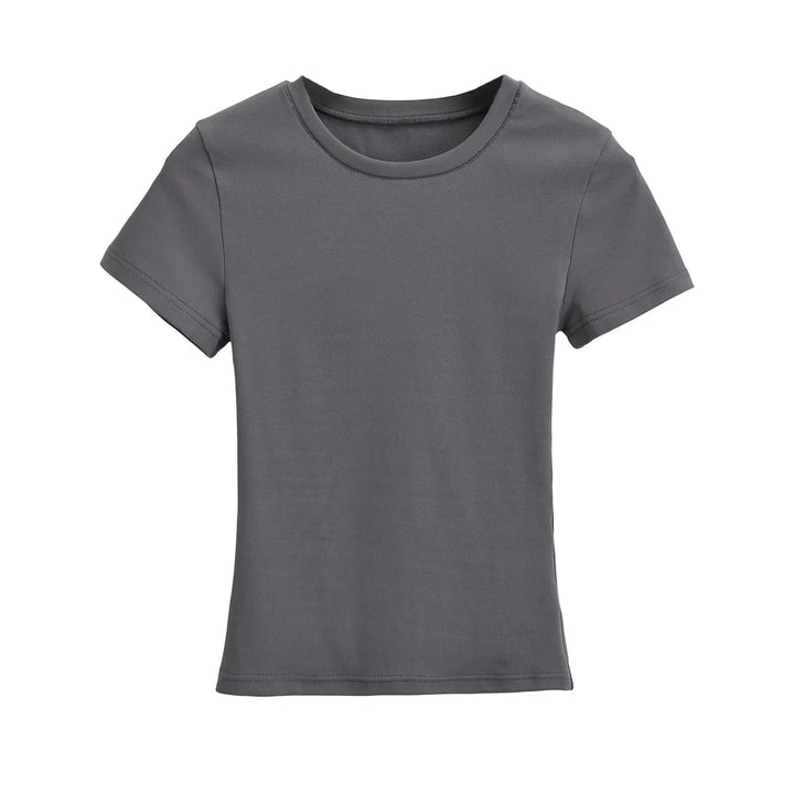 Damer figursyet Basic-T-shirt lavet af åndbart bomuldsblanding med rund halsudskæring Stilla