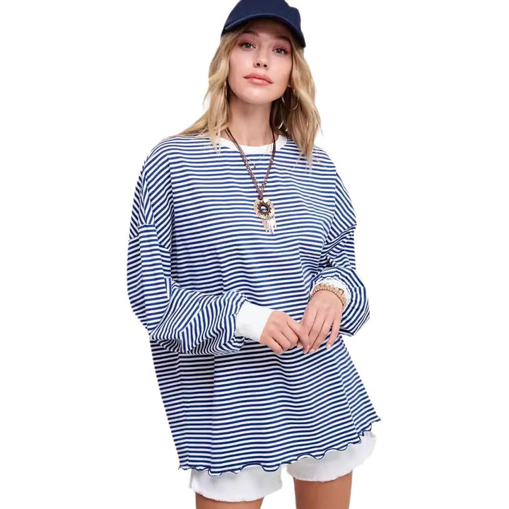Dame Casual stribet oversized sweatshirt med svingende kant og stribede ærmer Stilla