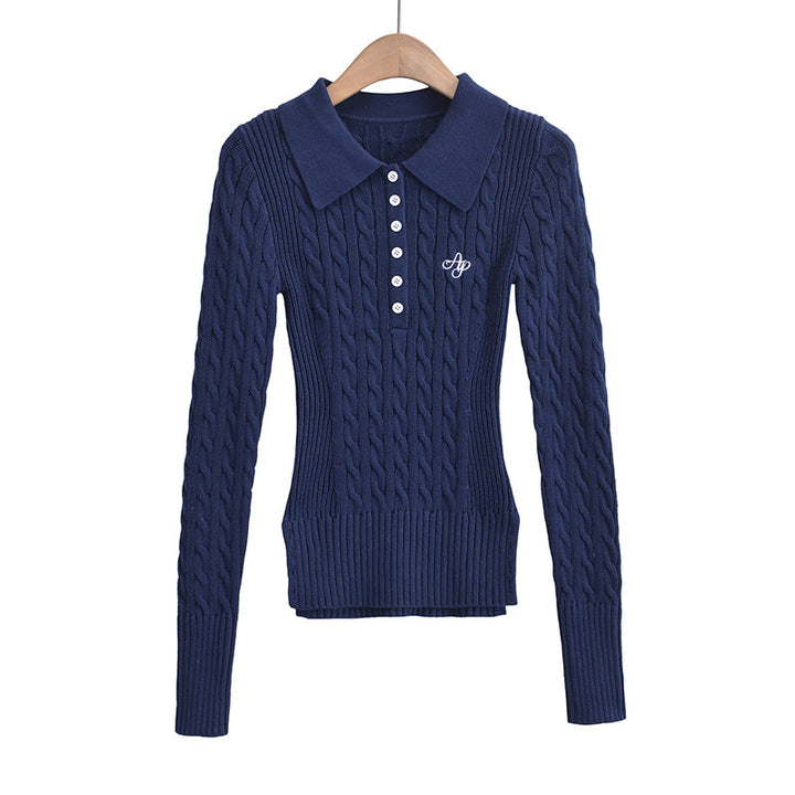 Dame strikpullover med klassisk polo-krave og tidløs kabelstruktur Stilla