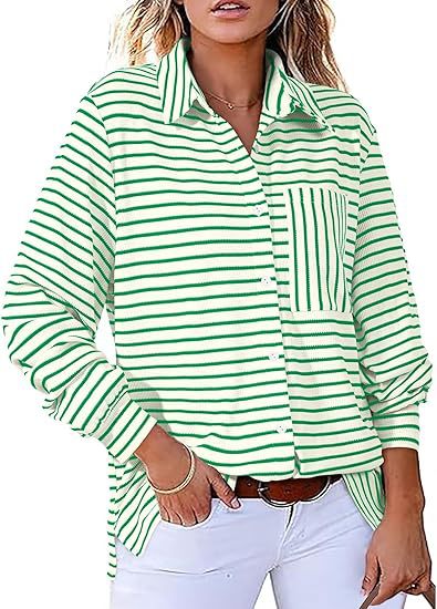 Dame stribet Overshirt med praktisk brystlomme og afslappet snit Stilla