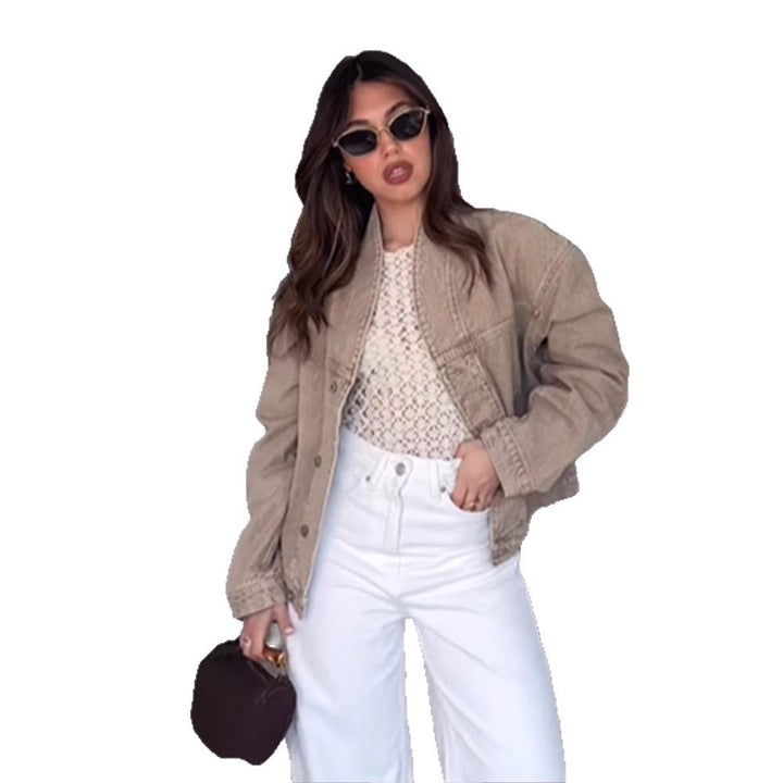 Dame mode oversized jeansjakke med trendy ståkrave Stilla