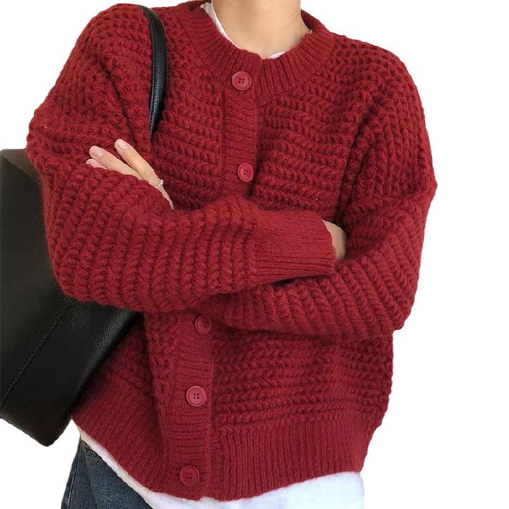Dame Cozy Cardigan med indviklet kabelmønster og store knapper Stilla