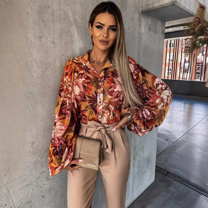 Dame Flydende Blomster Knapløs Bluse Stilla