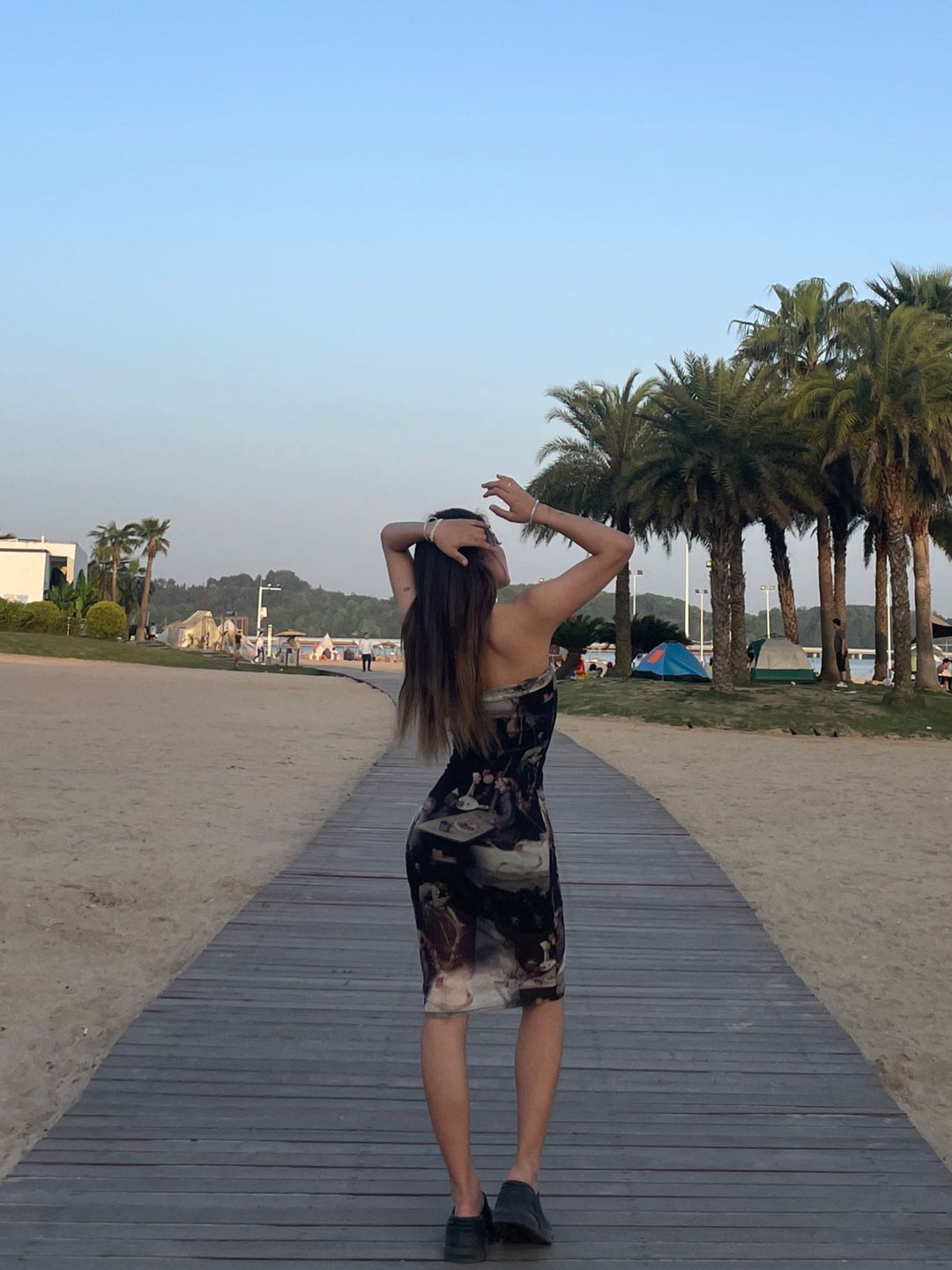 Kvinder Kunstnerisk Tryk Bodycon Midi Kjole Stilla
